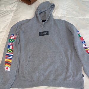 2/$30 ❤️‍🔥 Men’s HUF Hoodie Gray with Flags
